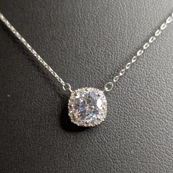Marked LBOS CZ Crystal Silver Tone 15.5-17.5" Necklace - Picture 2 of 11